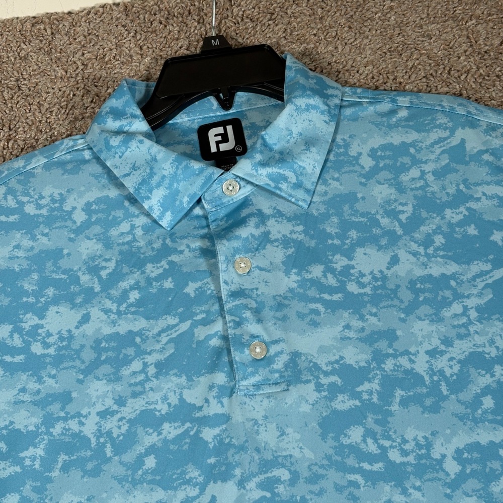 FootJoy Mens XL Blue Digital Camo Performance Golf Polo Greystone Logo